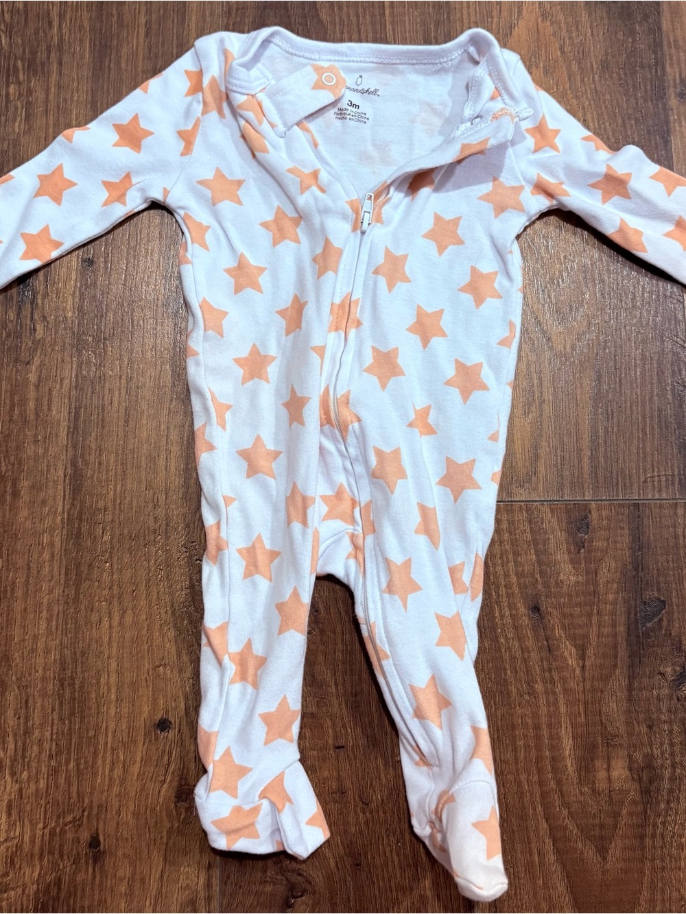 Baby Star Print Footed One-Piece Sleeper - Peach Stars on White